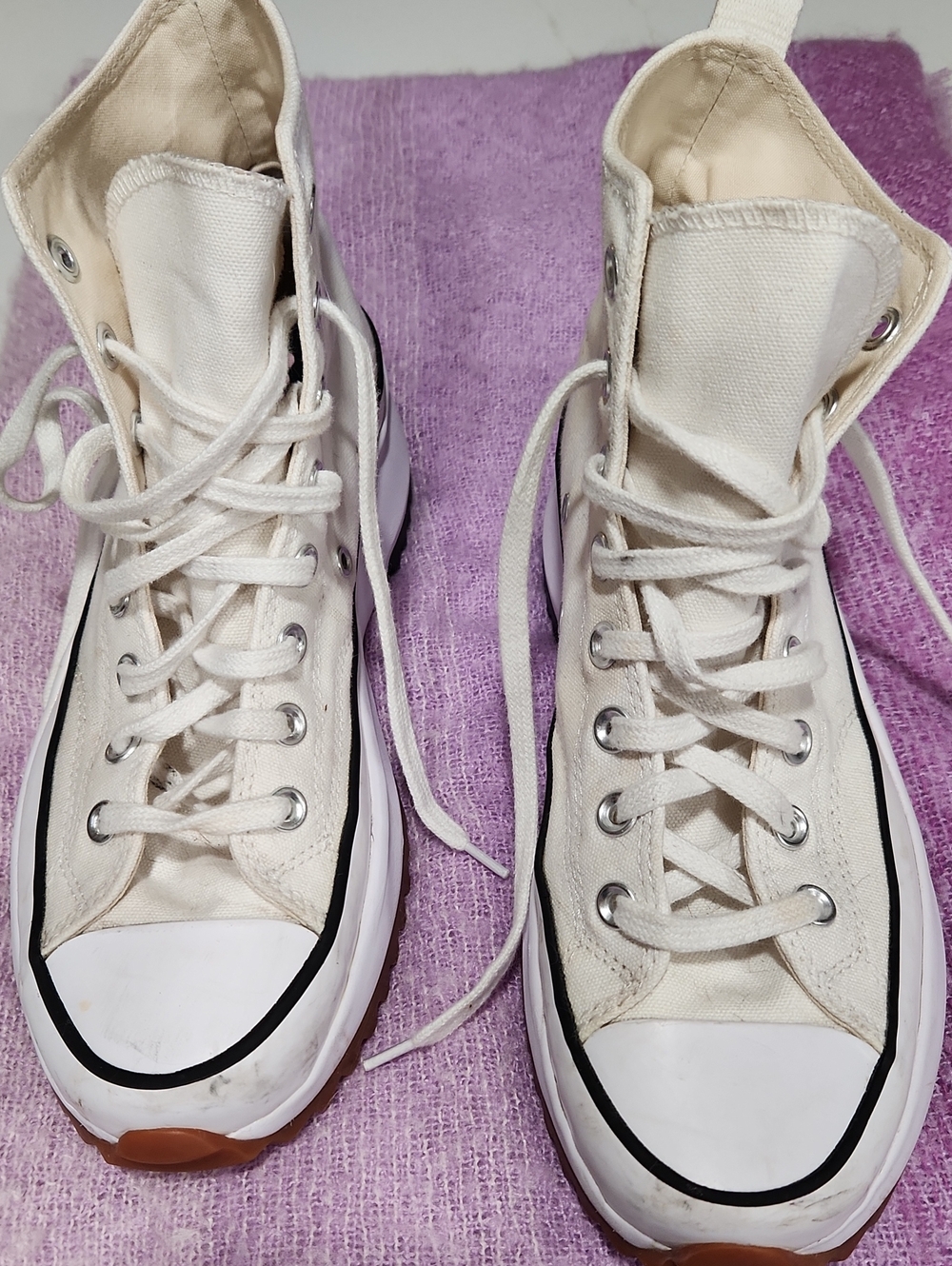 Canvas High-Top Athletic Sneakers in Off-White